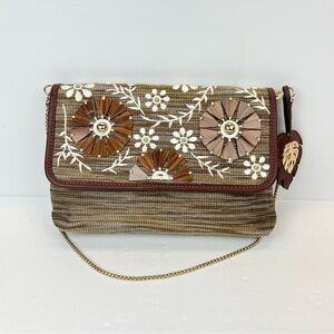 Tommy Bahama Tan Floral Embroidered Wristlet Purse